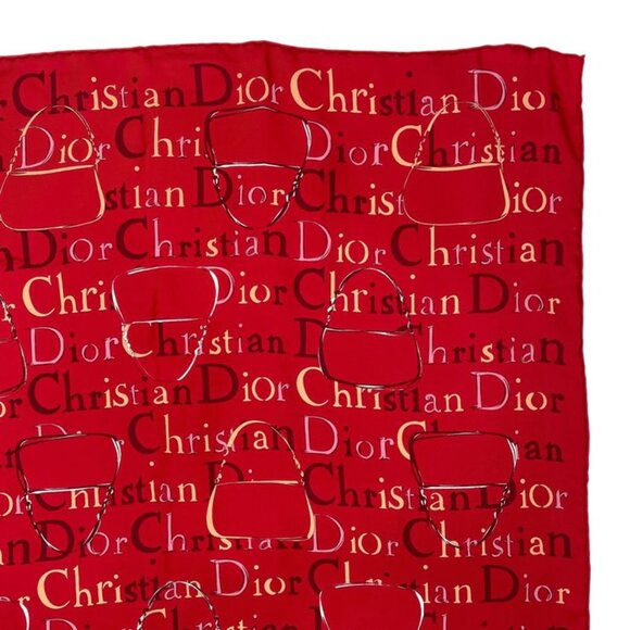 Dior Christian Scarf Silk Logo Back Red - Picture 3 of 7